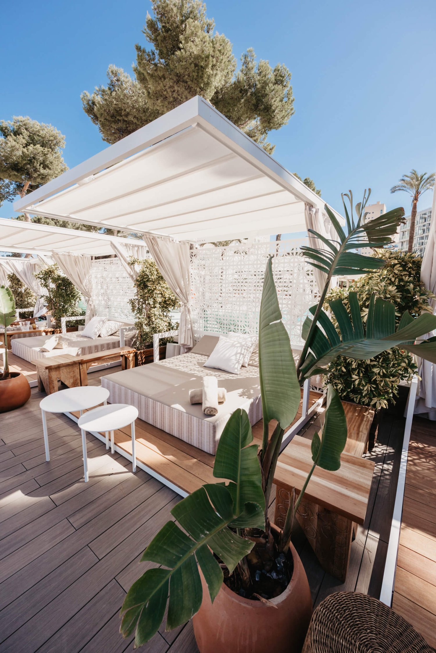 Nikki Beach Mallorca Exterior close up of sun bed with overhang to provide shade