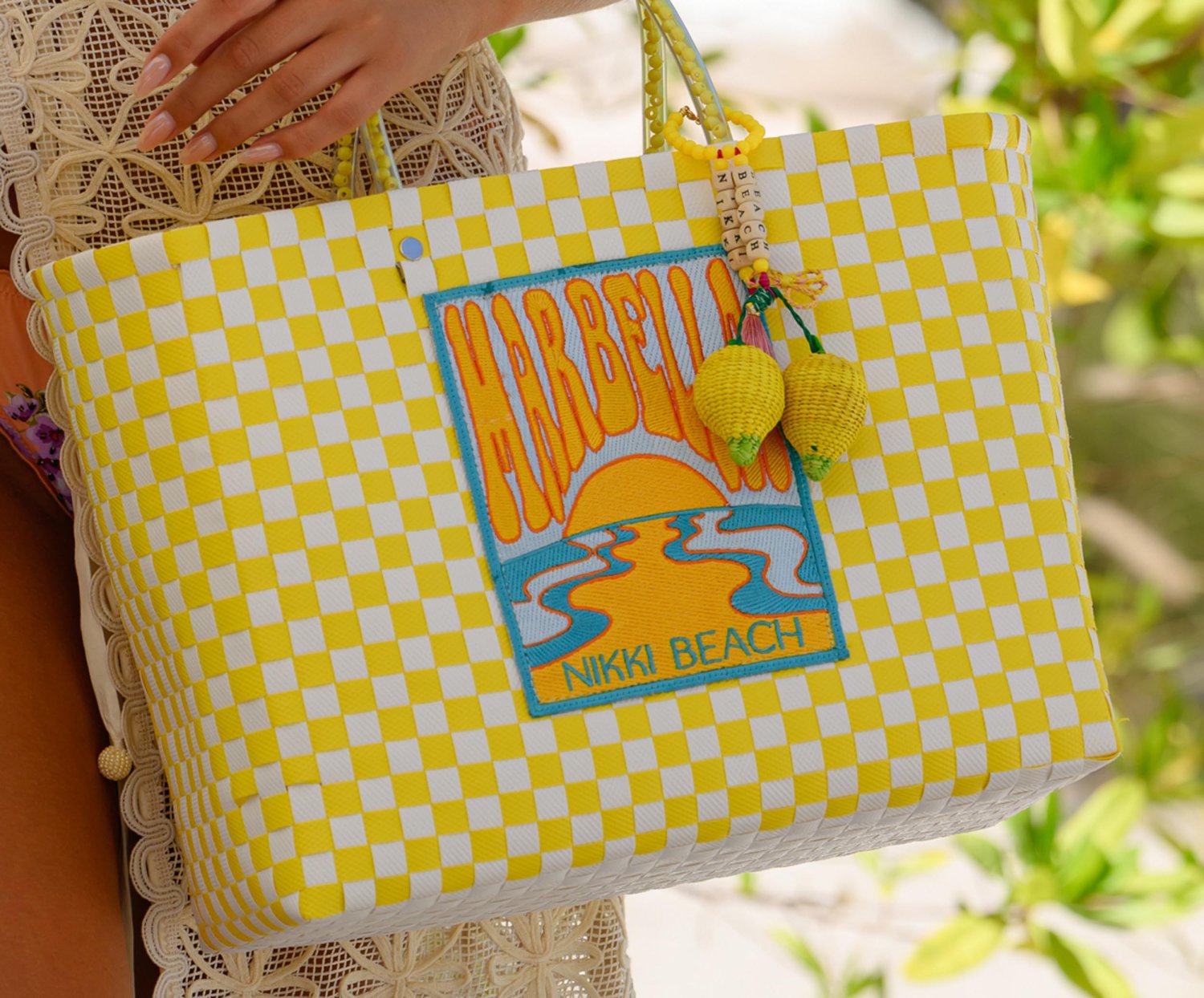 Close up of the Nikki Beach x Mercedes Salazar Marbella Yellow Zuncho Bag