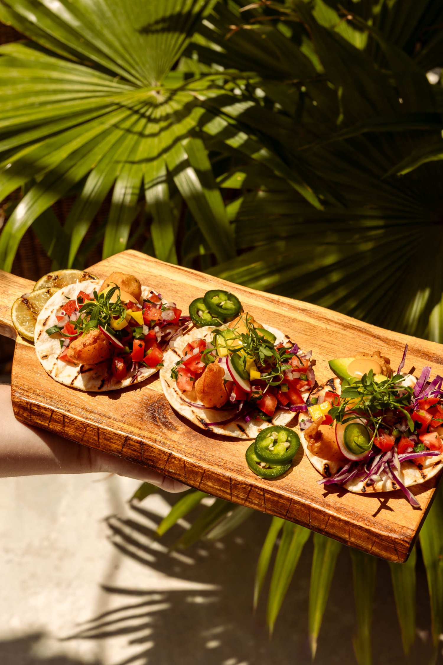 A board serving a platter of food