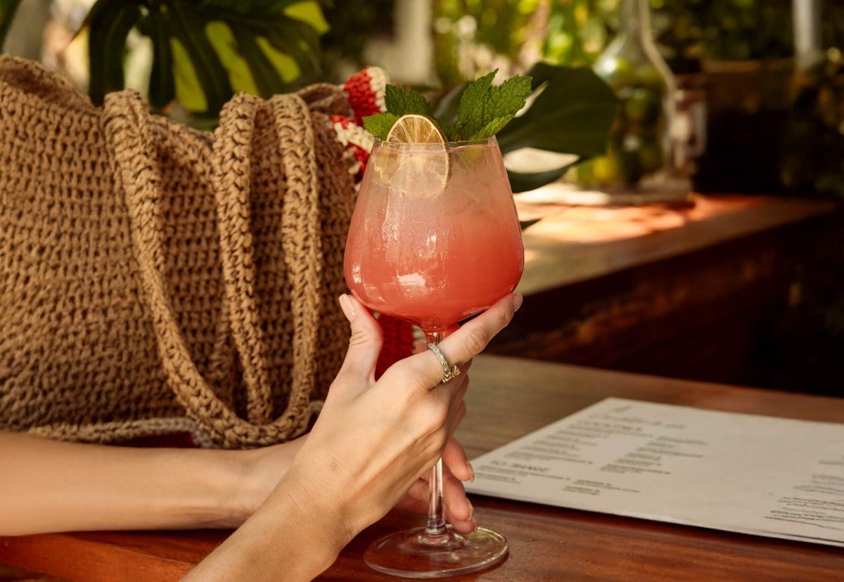A fruity cocktail with garnish