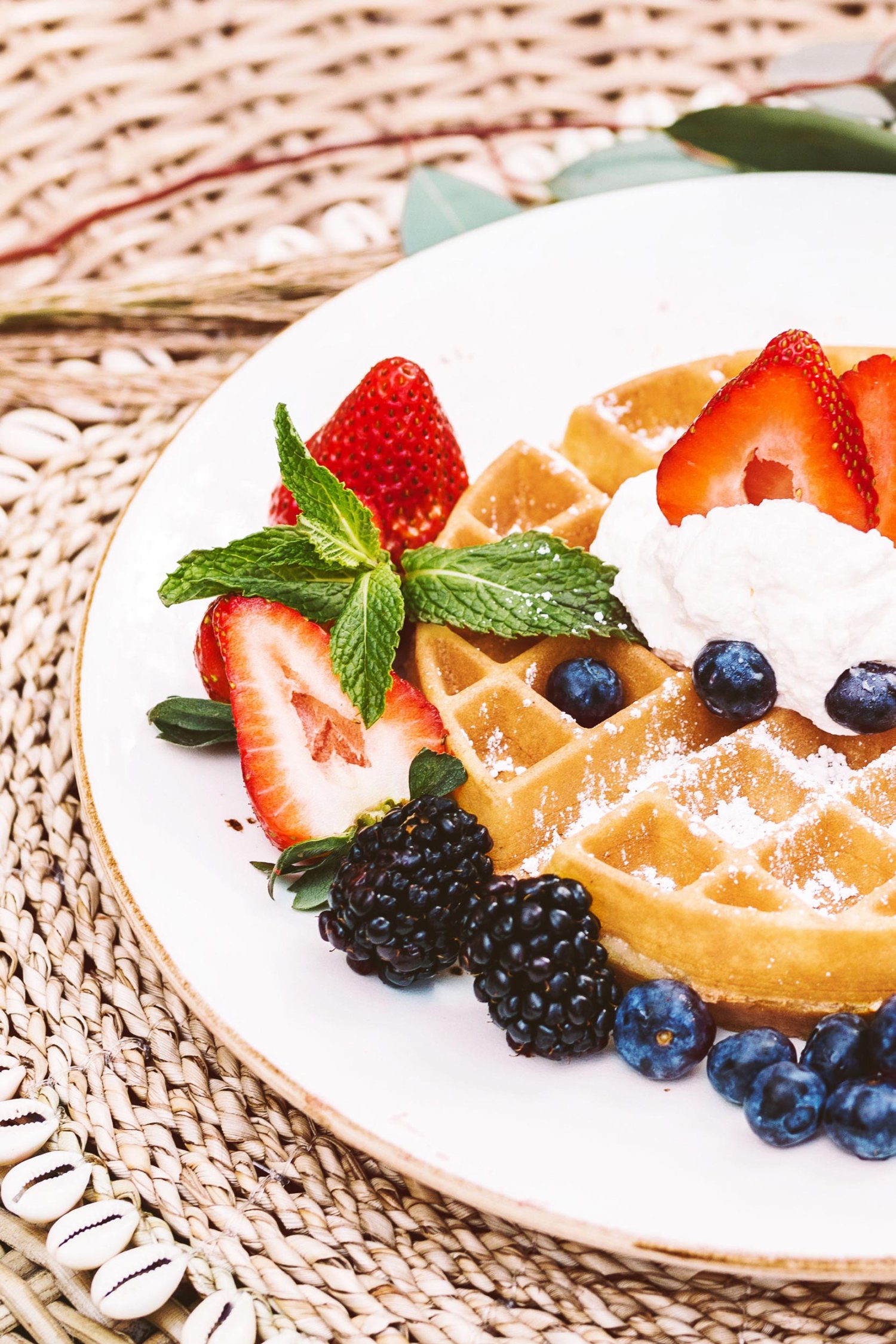 Waffle with berries and cream