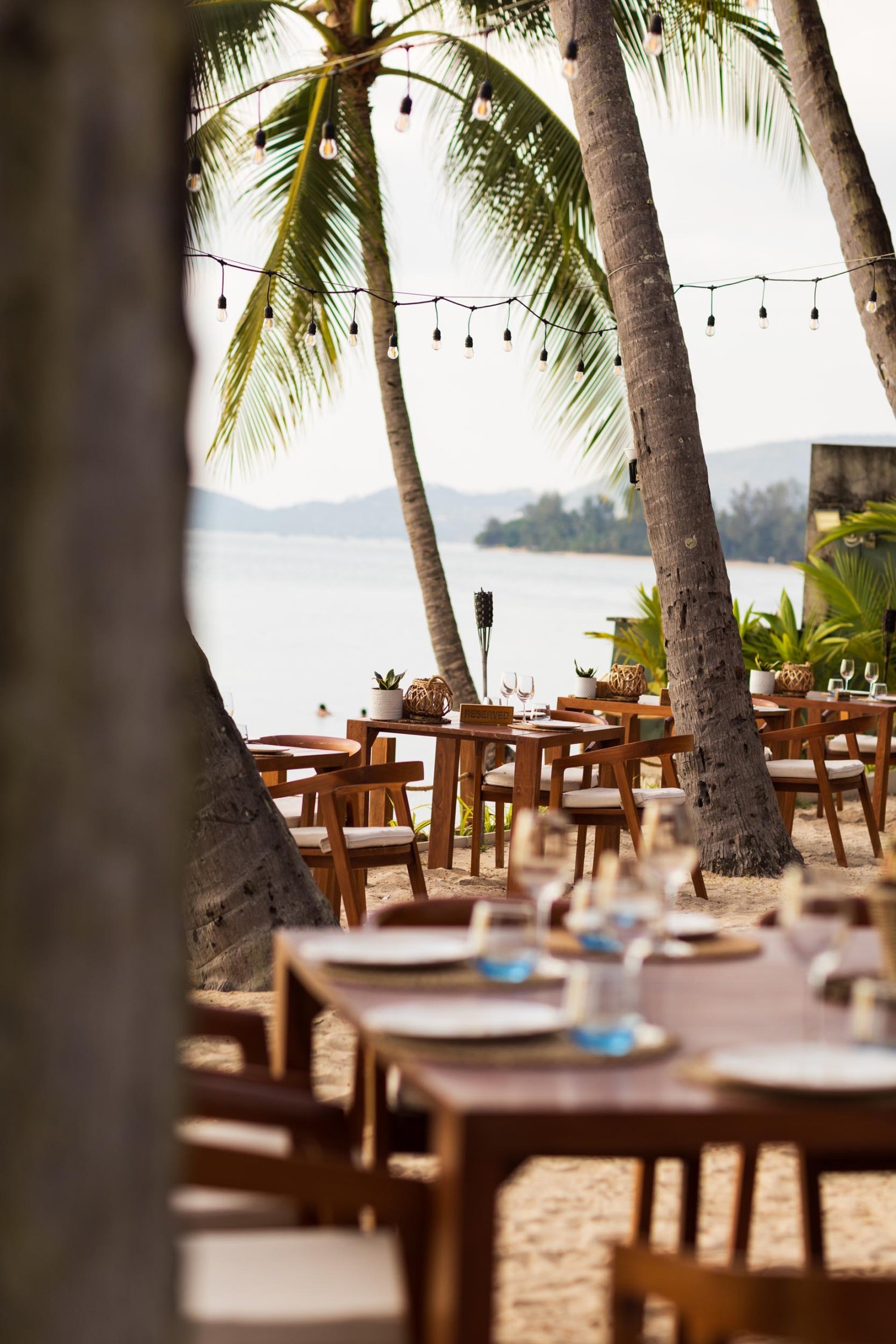 Tables set on the beach