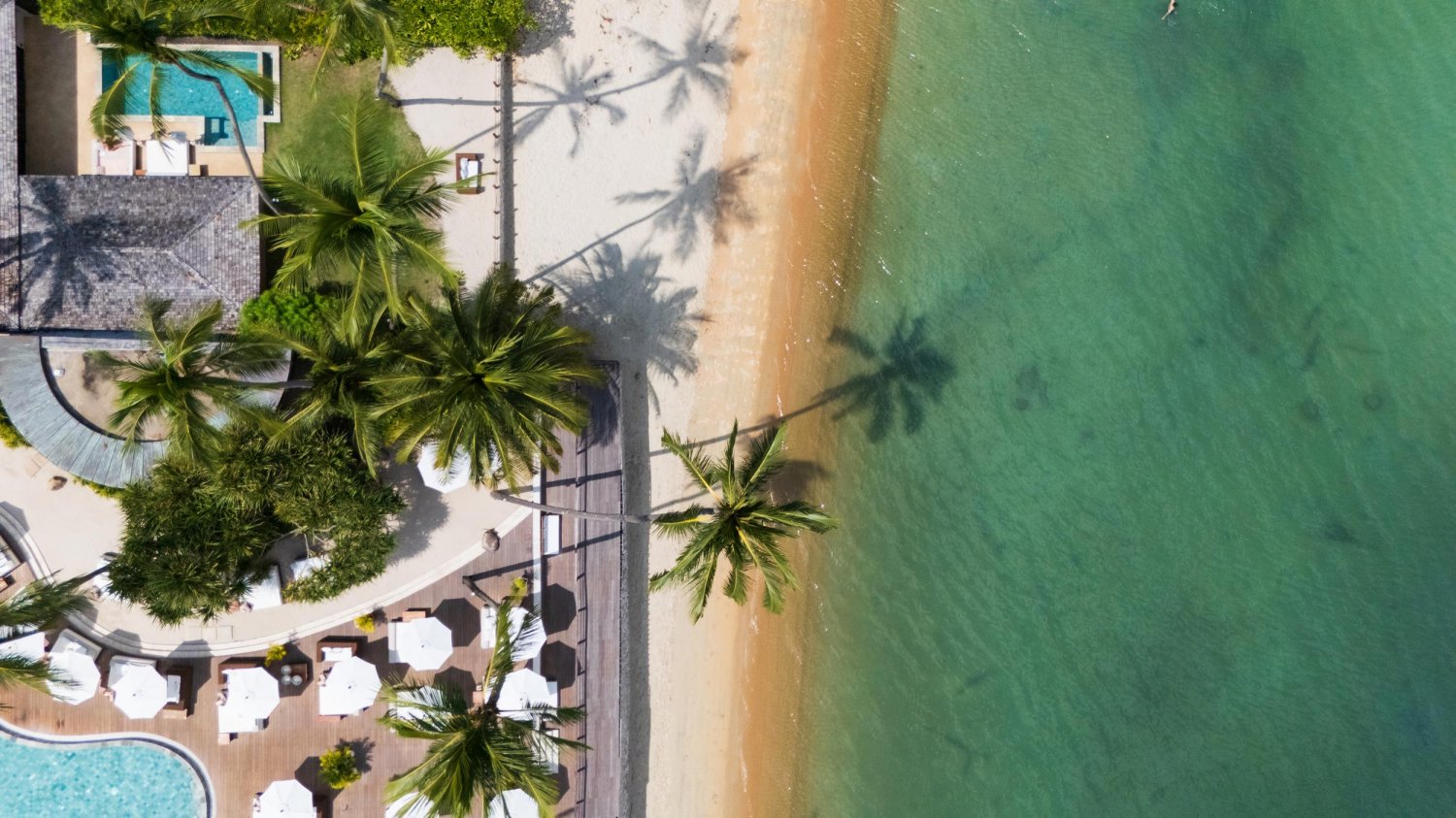 Ariel shot of the beachfront next to Nikki beach pool area