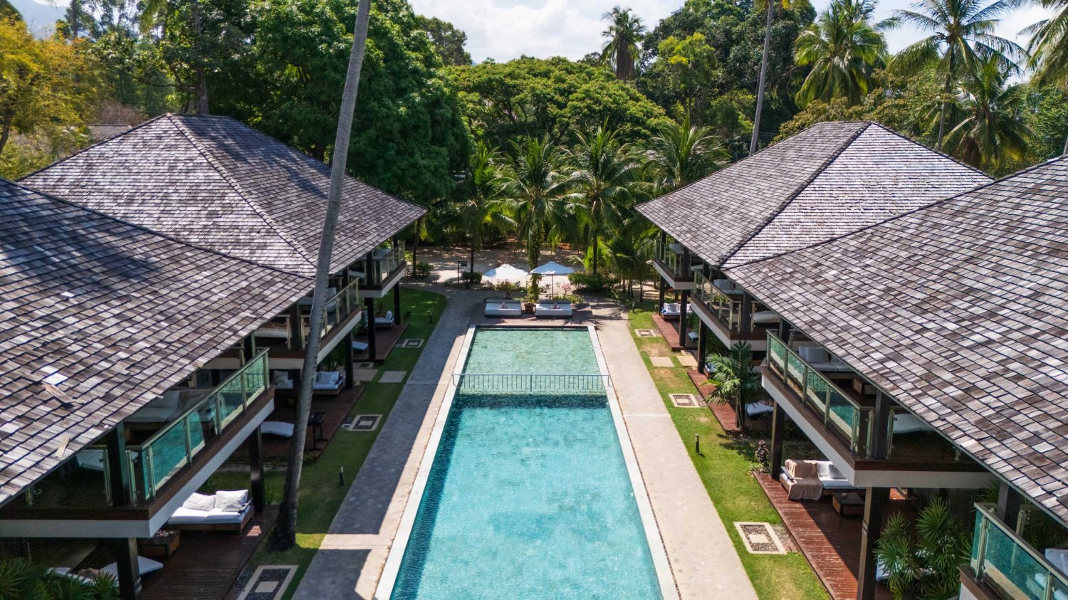 Nikki Beach Koh Samui - ariel shot of accommodation and pool
