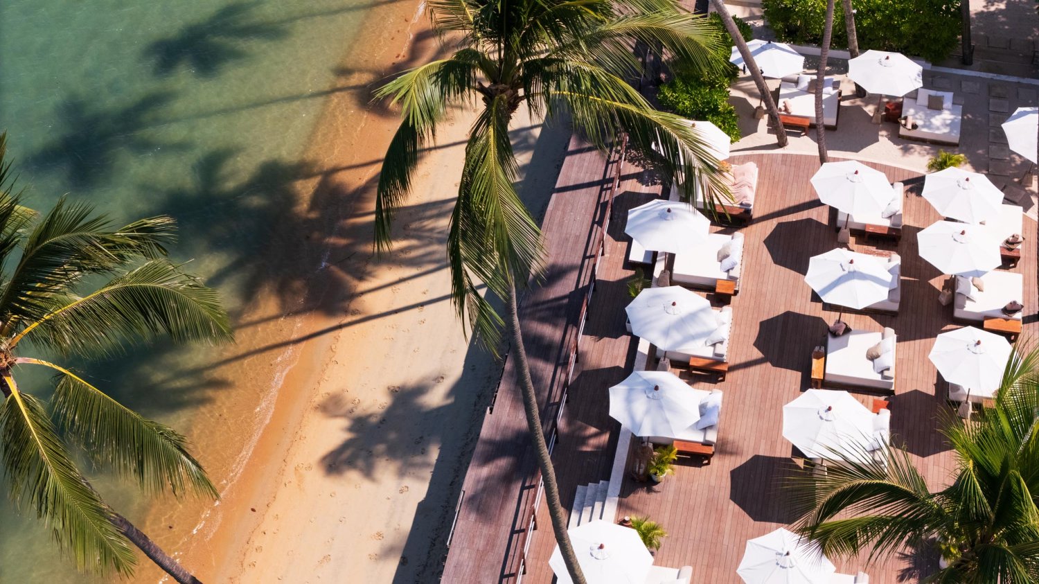 Nikki Beach Koh Samui - Aerial shot of beach front and sun beds