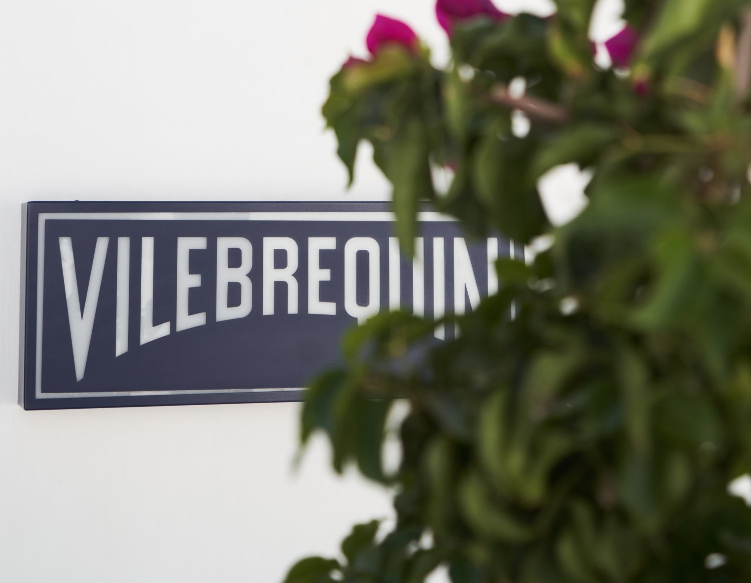 Vilebrequin wall plaque with floral bush peering in the corner