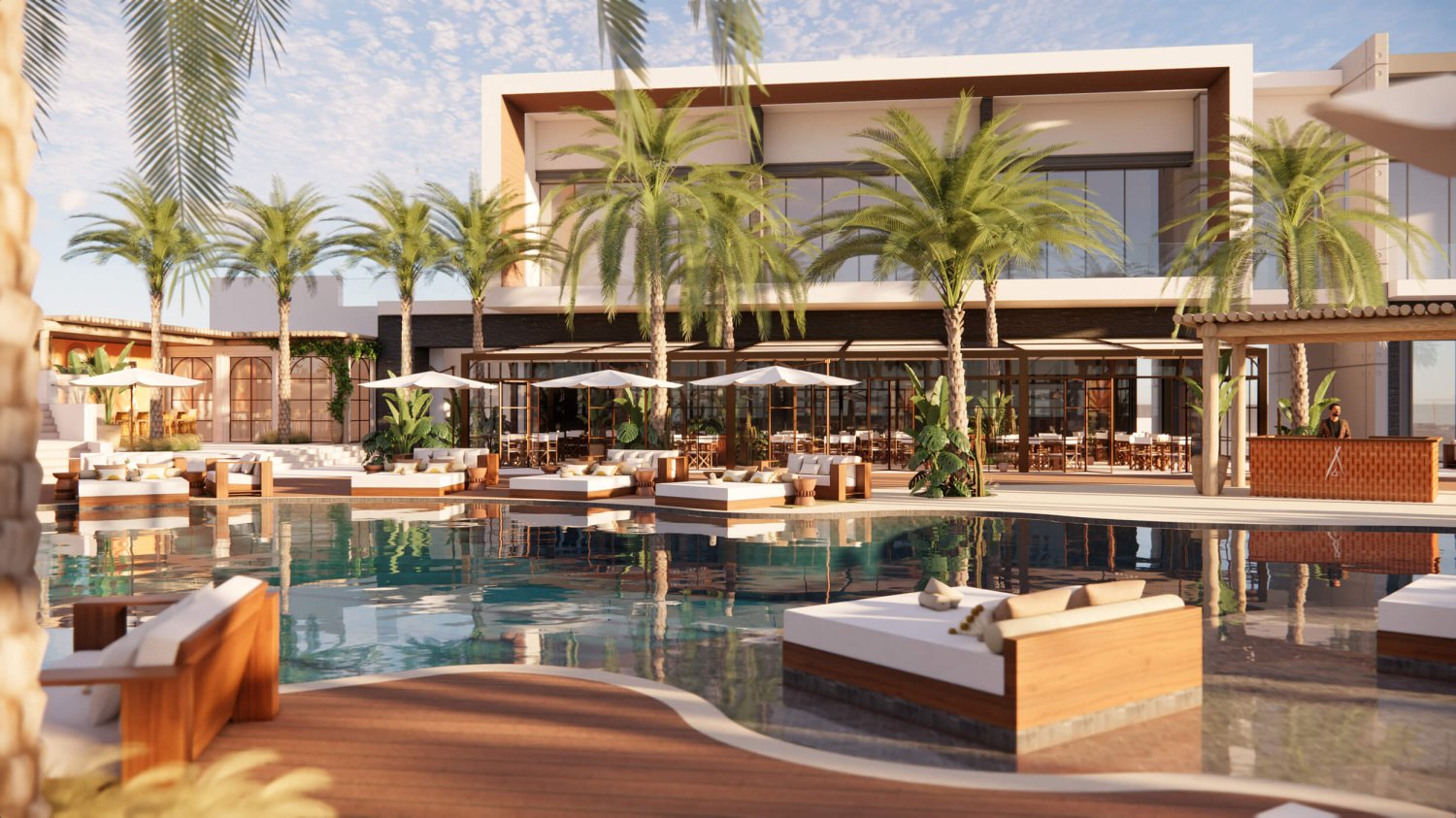 Exterior Render of Enscape Beach Club at Nikki Beach Dubai