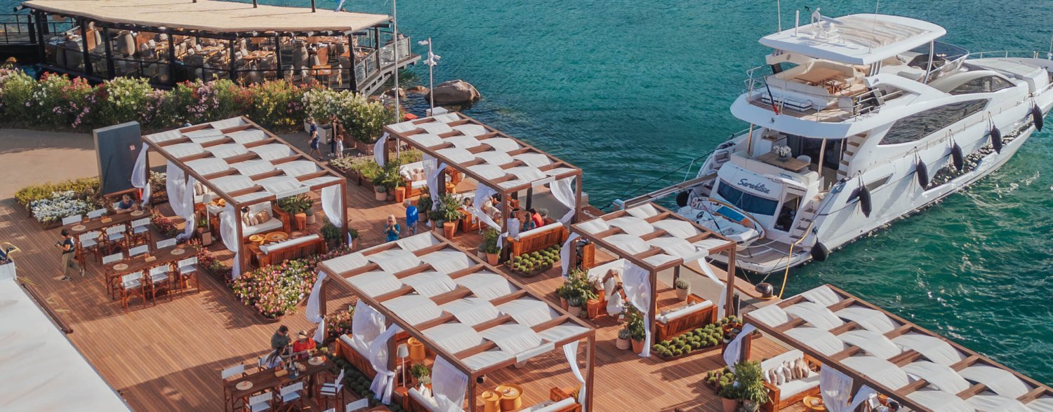 Water side restaurant at Nikki Beach Porto Cervo