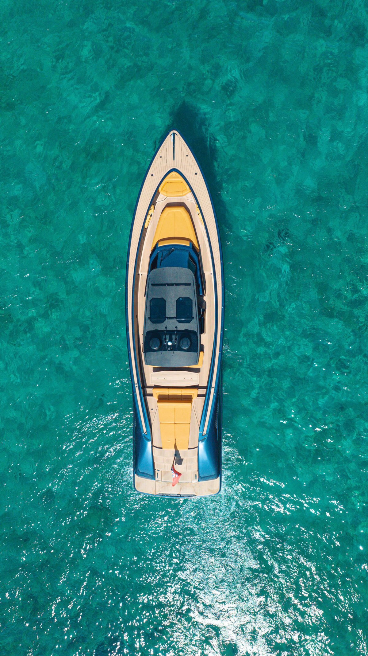 Top view of a yacht on the sea