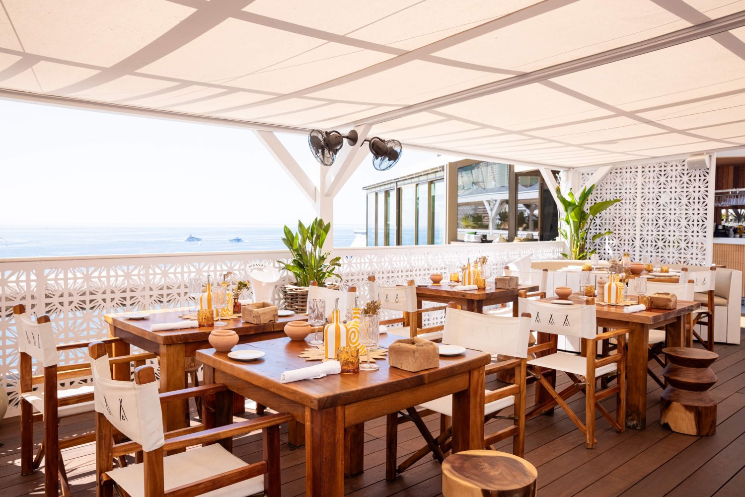 Wide shot of the restaurant interior at Nikki Beach Monte Carlo