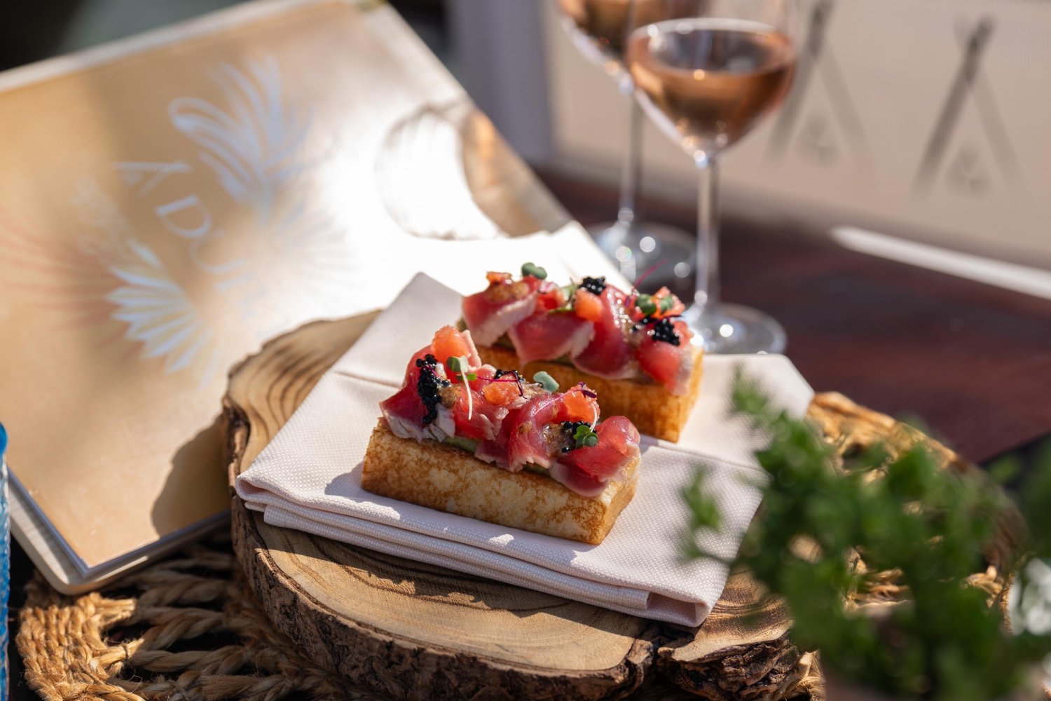A small canape dish served with wine