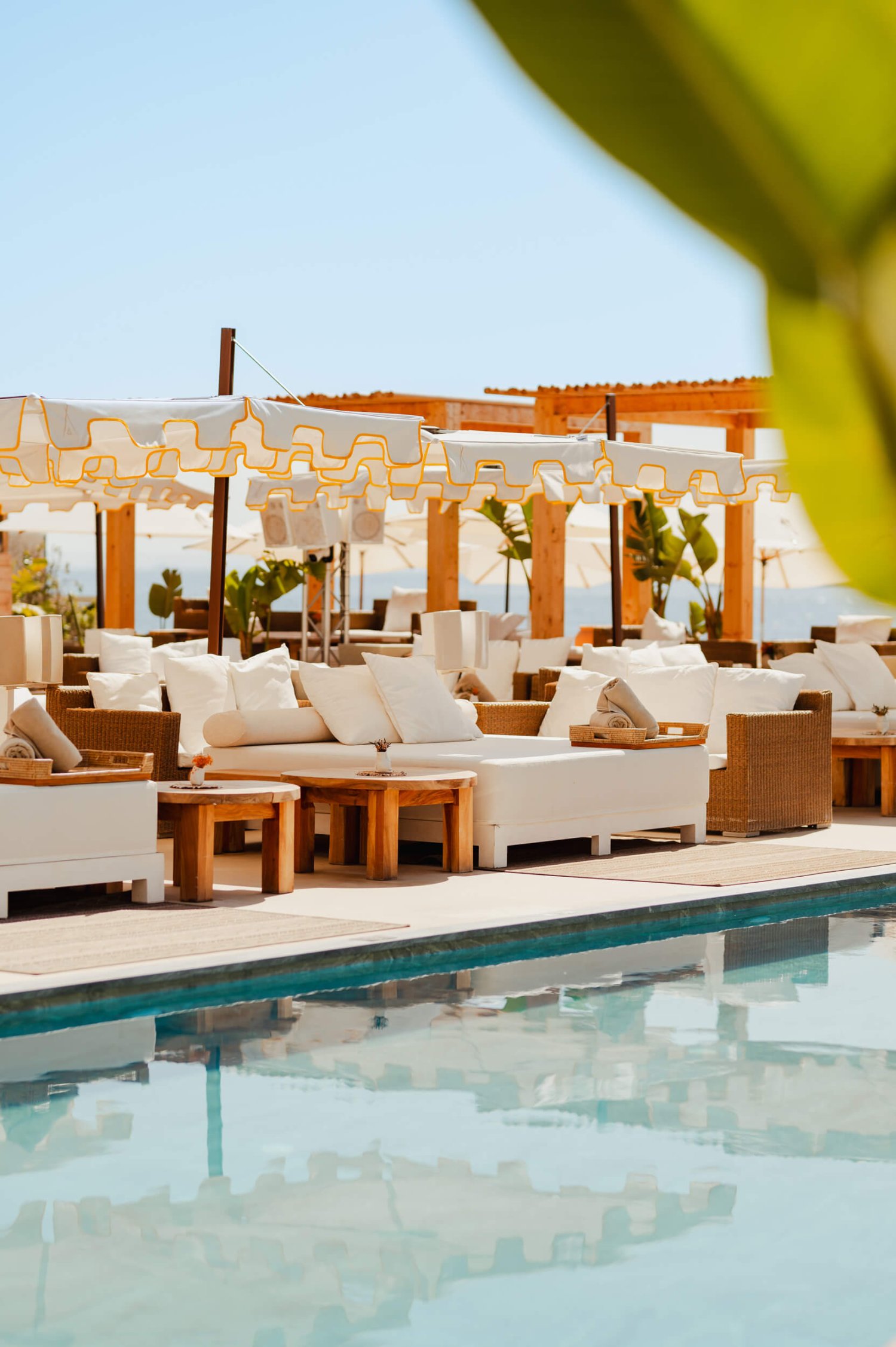 Large sun loungers pool side at Nikki Beach Mallorca