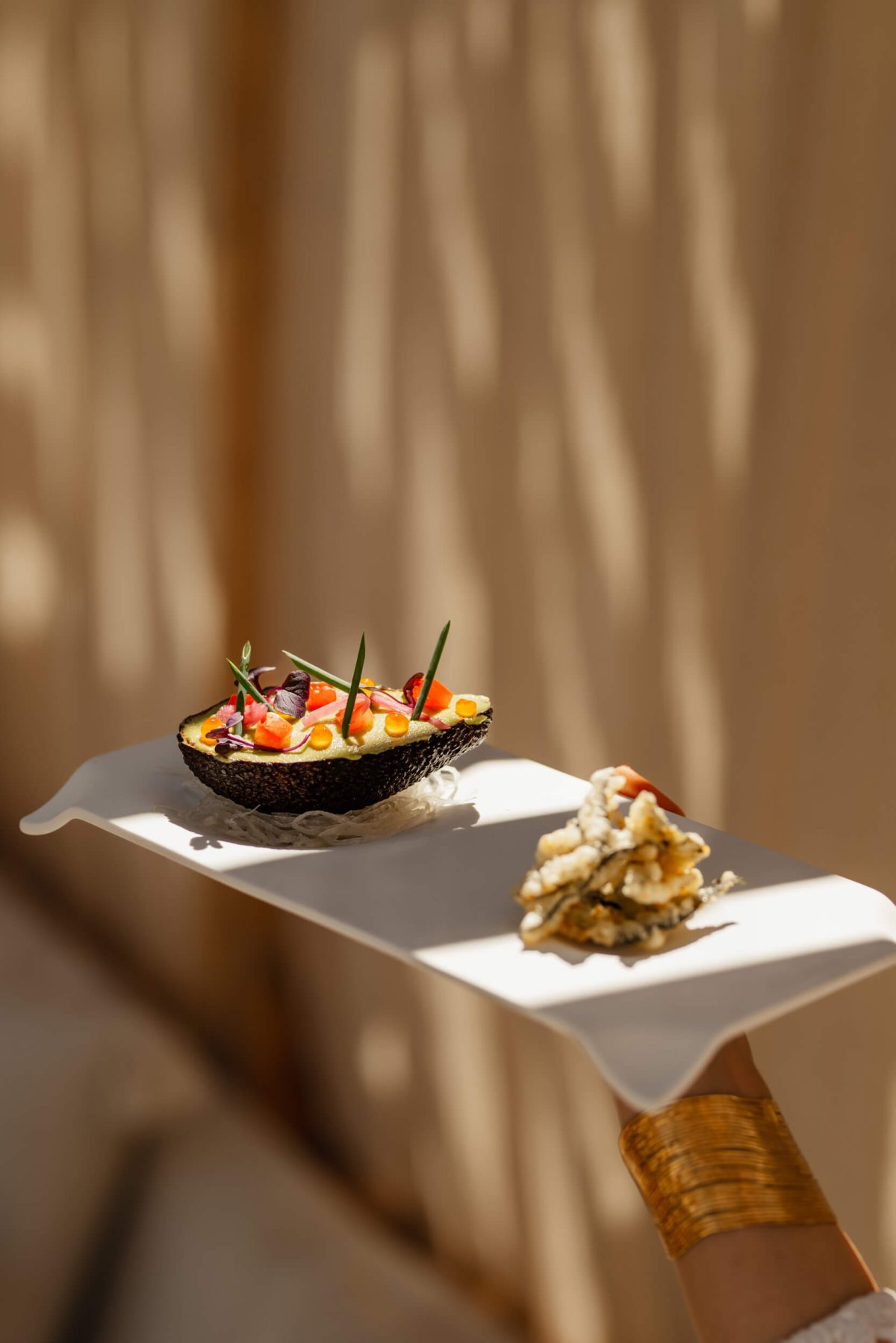 Luxury cuisine on a white cloth