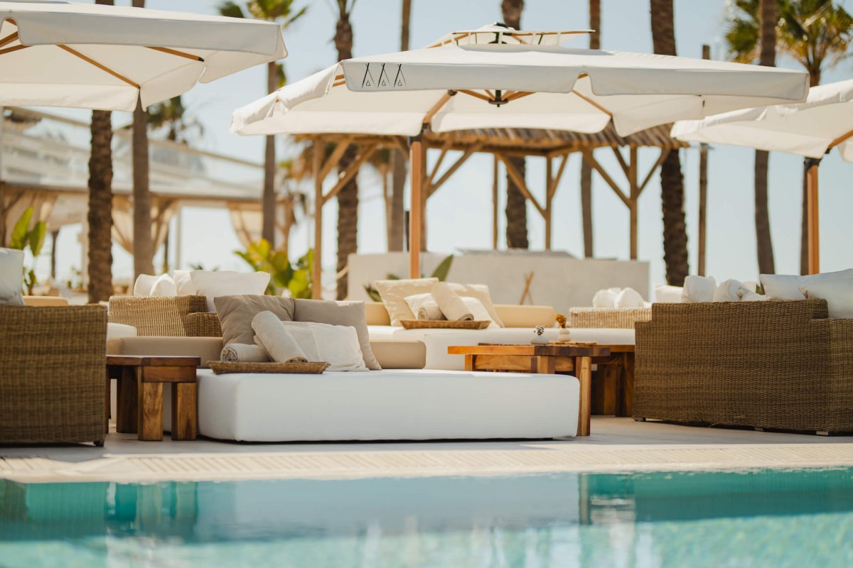 View of a sunbed poolside in Marbella