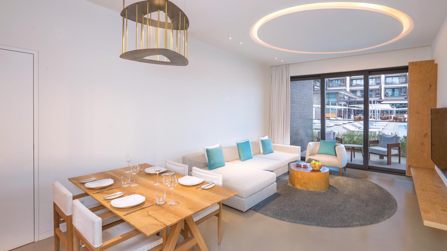 Sofa, arm chair and small dining table