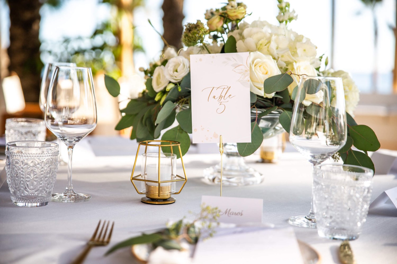 Wedding table setting at Nikki Beach Santorini
