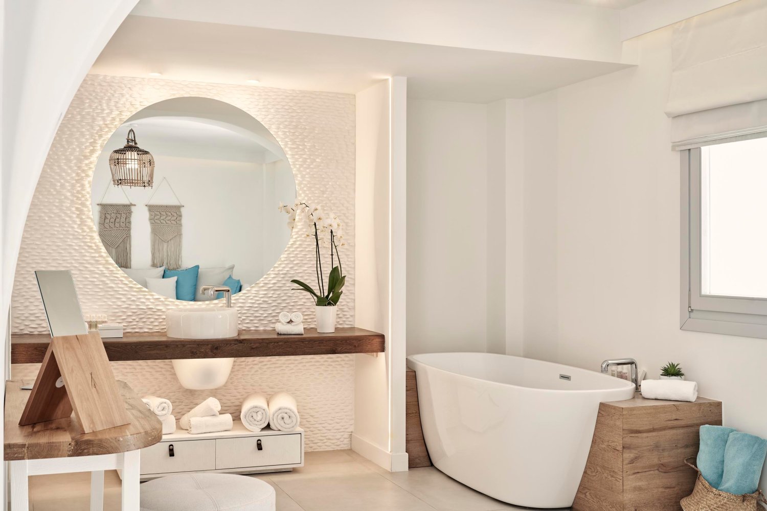 Luxury Suite with Jetted Tub & Sea View, Bathroom area showing tub basin area with mirror and dressing table