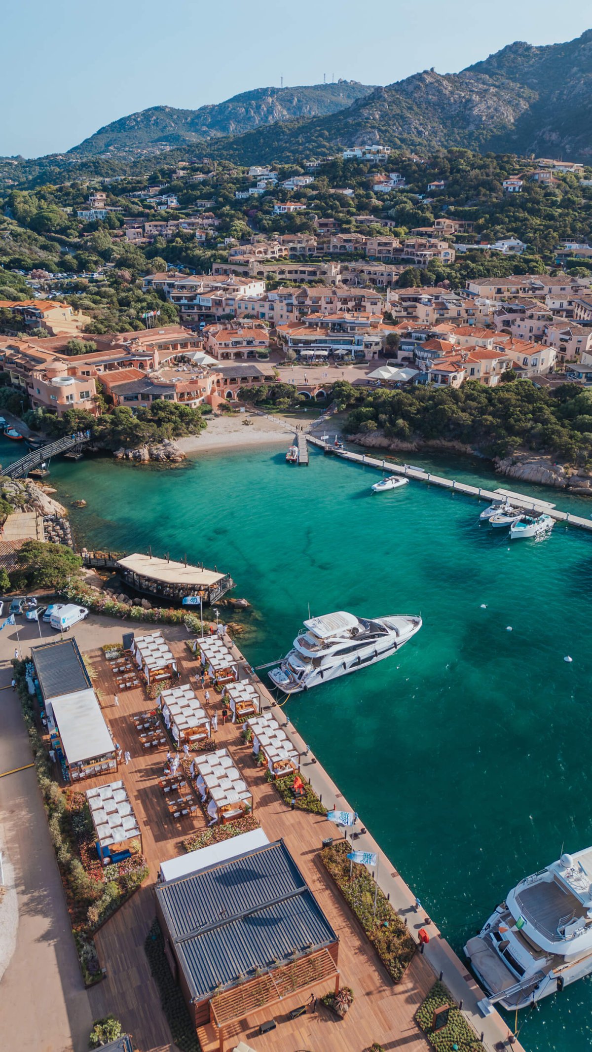 Drone shot of the dock at Porto Cervo