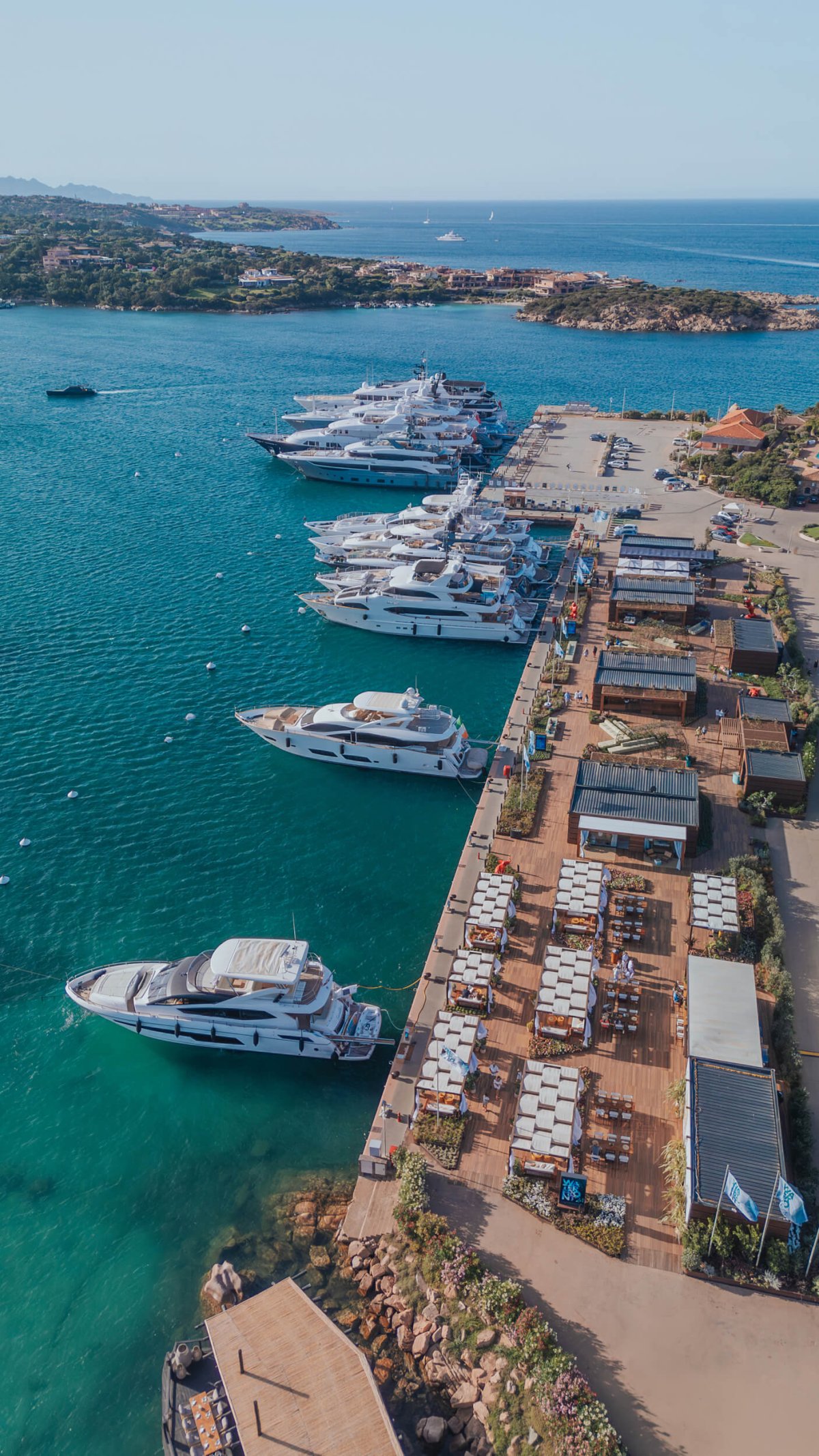 Drone shot of the dock at Porto Cervo