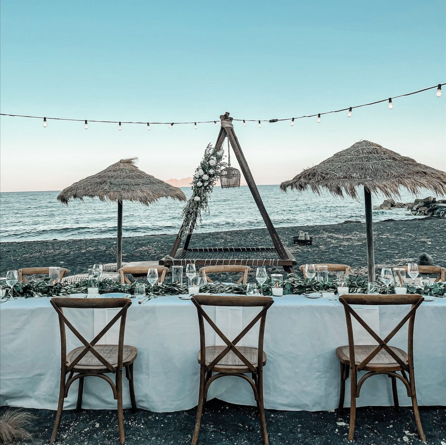 Nikki Beach wedding on the beach with decorated table and fairy lights