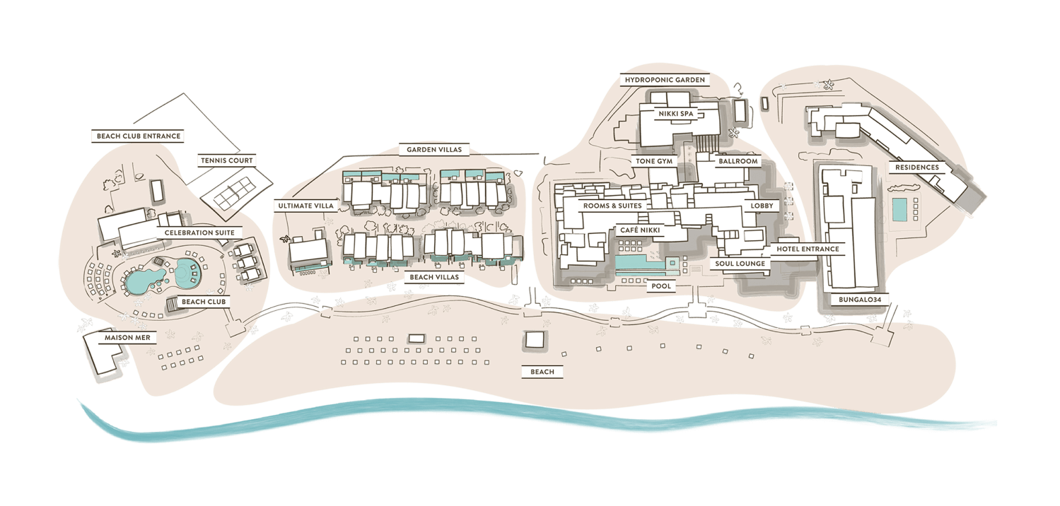 Nikki Beach illustrated map of the premises